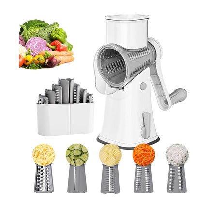 Rotary Cheese Grater Shredder with 5 Blades, Vegetable Slicer and Shredder, Vegetable Cutter, Kitchen Gadget for Nuts