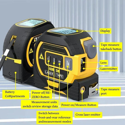 Laser Tape Measure 3 in 1, Laser Measuring Tool with Tape Measure and Cross Line Laser Level