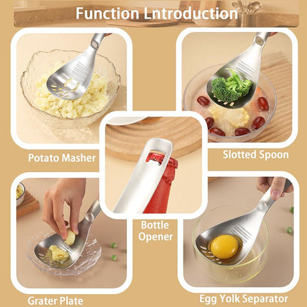Stainless Steel Slotted Spoon 5 in 1 Kitchen Utensil, Garlic Grater – image 8