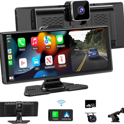 Dash Cam with Wireless CarPlay and Android Auto, 4K Dashcam Front and Rear Car Camera, CarPlay Screen, Car Stereo
