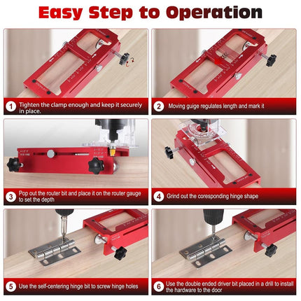 Aluminum Door Hinge Jig, Hinge Mortiser Router Template with Self Centering Hinge Bit – image 4