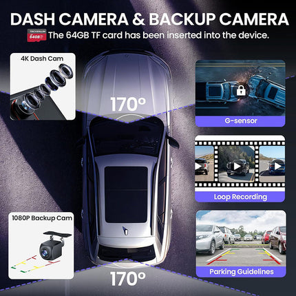 Wireless CarPlay Screen with 4K Dash Cam, Apple CarPlay Screen for Android Auto