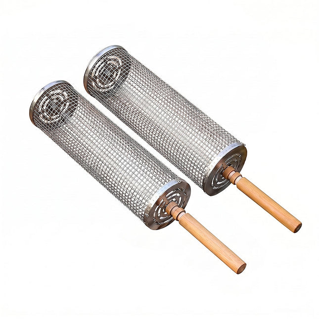 Rolling Grill Baskets with Wooden Handles, Stainless Steel Grill Basket for Vegetables and Fish, Grilling Accessories_08
