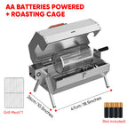 Twin-Burner Battery-Powered BBQ Grill with Roasting Cage