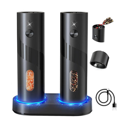 Electric Salt and Pepper Grinders with Charging Base, Salt and Pepper Grinder Set, Stainless Steel Pepper Grinder