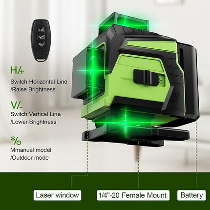 Self Leveling Cross Line Laser Level with Remote, Laser Measuring Tool