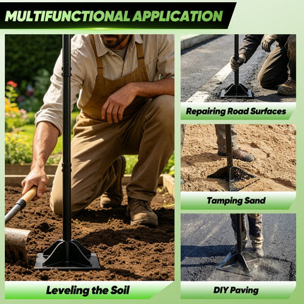 Hand Tamper with 10x10 Inch Steel Base, Heavy Duty Ground Tamper Tool for Soil and Gravel