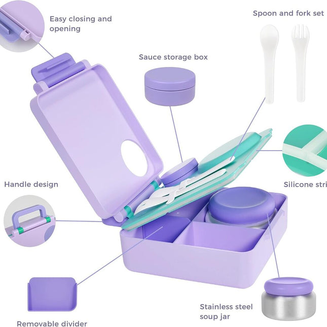 Insulated Lunch Box for Kids, Leakproof Bento Box with 4 Compartments, Bento Lunch Box with Food Jar and Utensils_01