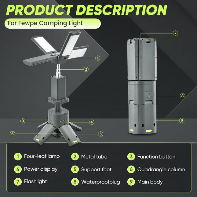 Rechargeable Camping Lantern with Telescopic Pole, Camping Lights with Power Bank