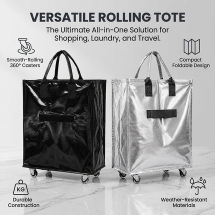 Foldable Rolling Tote Bag with Wheels, Collapsible Grocery Cart for Shopping and Travel – image 7