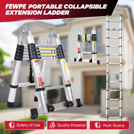 Aluminum Extension Ladder, Collapsible Folding Ladder 330 lb for Home Use – image 7