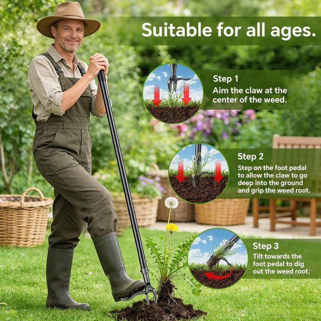 Stand Up Weed Puller Tool, Long Handle Weed Remover Tool with Steel Claws, Weeding Tools for Dandelions and Deep Roots_01