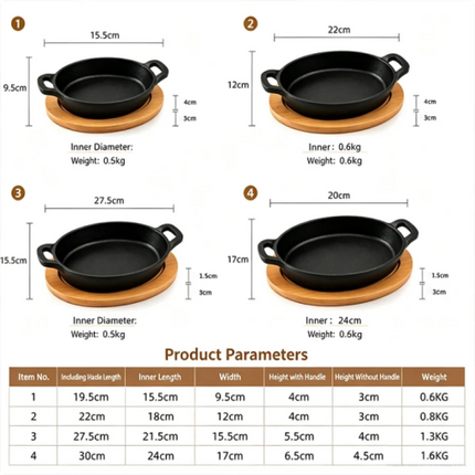 Small Cast Iron Skillet with Wooden Base, Pre Seasoned Cast Iron Pan