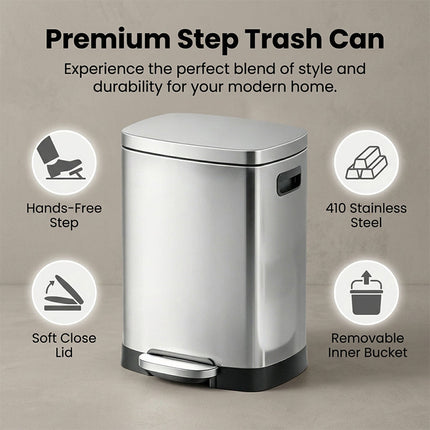 Stainless Steel Trash Can with Lid, Silent Close Step On Trash Can – image 4