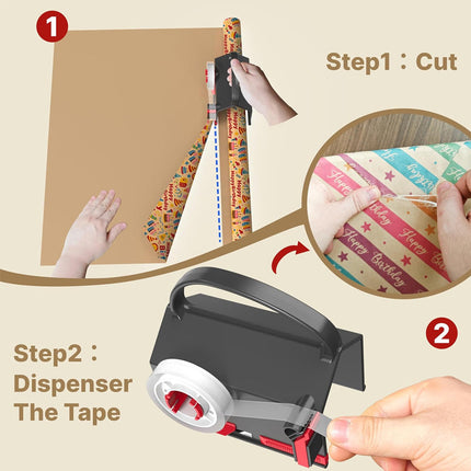 Wrapping Paper Cutter with Tape Dispenser, Gift Wrapping Supplies