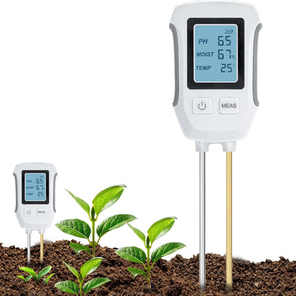 Soil Moisture Meter 3 in 1, Soil pH Meter, Soil Thermometer with Backlit LCD, Plant Moisture Meter for Garden