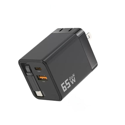 Retractable USB C Charger, 65W GaN Fast Charger
