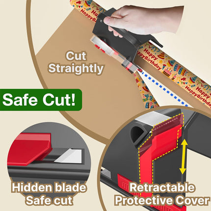Wrapping Paper Cutter with Tape Dispenser, 2 Pack Gift Wrap Cutter with Replacement Blades – image 4