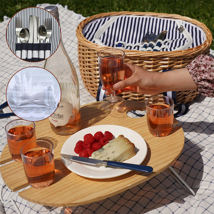 Picnic Basket for 2 or 4 Person, Insulated Wicker Picnic Basket Set with Folding Wine Table – image 16