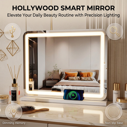 LED Vanity Mirror with Lights, Lighted Makeup Mirror with 10X Magnifier and Dimming, Large Wall Mirror with Stand – image 4