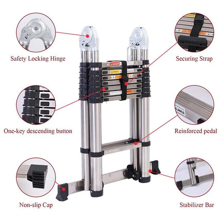 Aluminum Extension Ladder, Telescoping Ladder with Stabilizer Bar – image 10