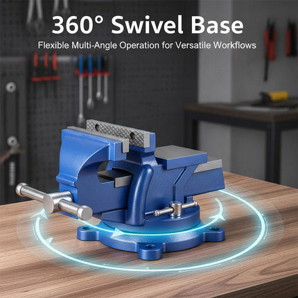 Heavy Duty Bench Vise with Anvil, 360 Degree Swivel Base Workbench Vise – image 4