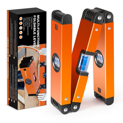 Foldable Magnetic Level, Aluminum Leveling Tool, Angle Measuring Tool for Woodworking, Plumbing Level for Construction