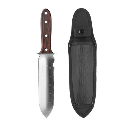 Hori Hori Knife with Leather Sheath, Stainless Steel Weeding Tool and Weed Remover, Garden Hand Tool for Planting