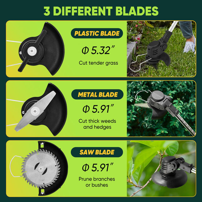 Cordless Weed Eater with Blades, Electric Weed Wacker, Battery Powered String Trimmer, Brush Cutter, Garden Tools_01