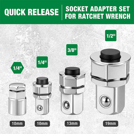 Socket Adapter Set, Quick Release Ratchet Adapter Set for 1/4 3/8 1/2 Inch Drive