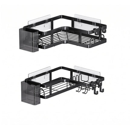 Corner Shelf for Bathroom, Wall Mounted Corner Shelf with Hooks – image 15