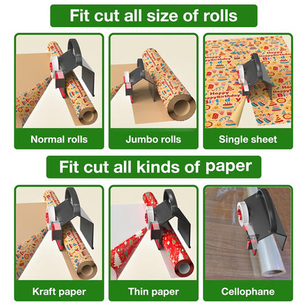 Wrapping Paper Cutter with Tape Dispenser, 2 Pack Gift Wrap Cutter with Replacement Blades, Gift Wrapping Supplies – image 6