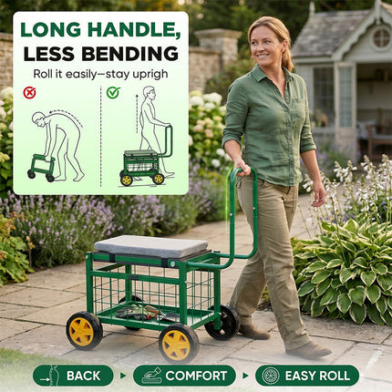 Rolling Garden Cart with Seat, Garden Kneeler and Seat for Weeding and Planting – image 5