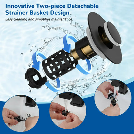 Pop Up Sink Stopper with Strainer, Bathroom Sink Drain Stopper with Hair Catcher
