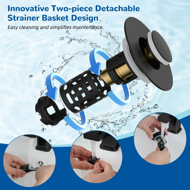 Pop Up Sink Stopper with Strainer, Bathroom Sink Drain Stopper with Hair Catcher, Stainless Steel Sink Strainer Basket_01