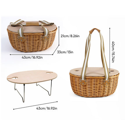 Picnic Basket for 2 or 4 Person, Insulated Wicker Picnic Basket Set with Folding Wine Table – image 14