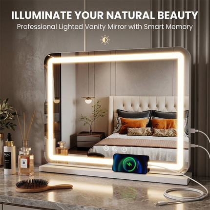 LED Vanity Mirror with Lights, Lighted Makeup Mirror with 10X Magnifier and Dimming, Large Wall Mirror with Stand – image 7