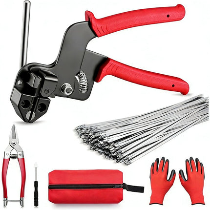 Zip Tie Gun Kit with 100 Metal Zip Ties, Heavy Duty Stainless Steel Cable Ties, Tie Wraps for Fence and Exhaust Pipe