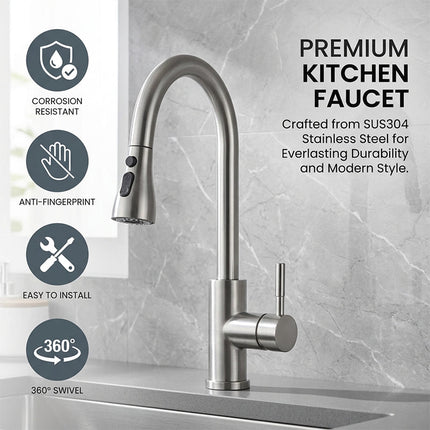 Kitchen Faucet with Sprayer, Pull Down Kitchen Faucet
