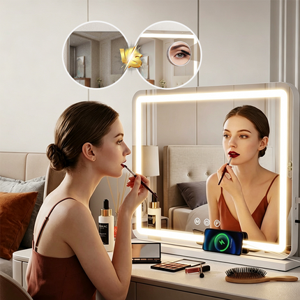 LED Vanity Mirror with Lights, Lighted Makeup Mirror with 10X Magnifier and Dimming, Large Wall Mirror with Stand – image 10
