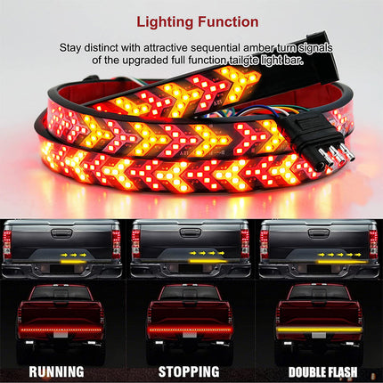 Sequential Tailgate Light Bar for Trucks, LED Tailgate Lights with Turn Signal Brake and Reverse