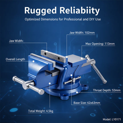 Heavy Duty Bench Vise with Anvil, Vise Clamp 4 Inch and 5 Inch – image 9