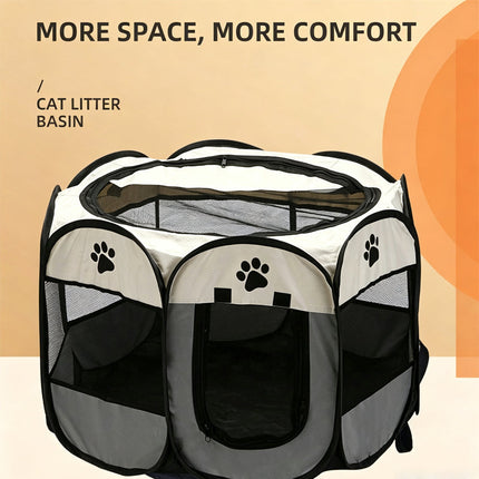 Portable Puppy Playpen, Foldable Cat Playpen with Mesh Panels