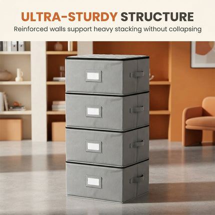 Stackable Storage Box with Dividers for Wine Glasses and Mugs, Drinkware Storage Box with Handles – image 4