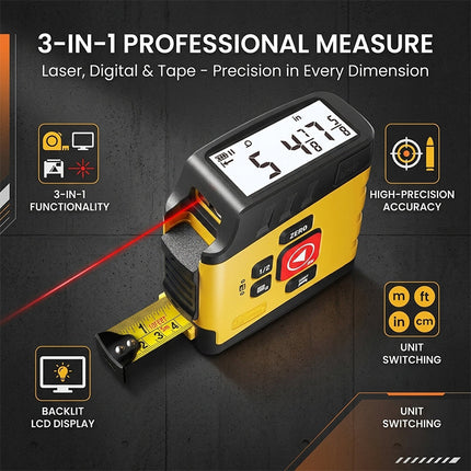 Digital Laser Tape Measure Tool, 3 in 1 Laser Measuring Tool with 16 ft Tape – image 14