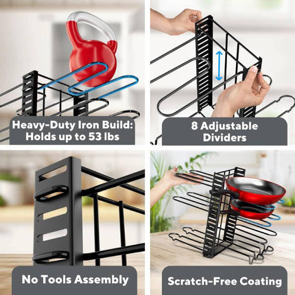 Kitchen Cabinet Organizer for Pots and Pans, Adjustable Pot and Pan Organizer with Sliding Dividers – image 6