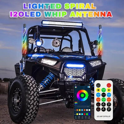Spiral RGB LED Whip Lights 2 Pack, ATV Whip Light with App and Remote