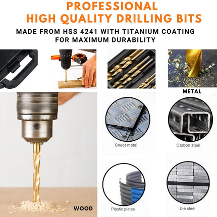 Twist Drill Bits 99 Piece, High Speed Steel Drill Bit Set for Metal