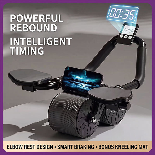 Ab Roller Wheel with Elbow Pads and Timer, Automatic Rebound Abdominal Roller