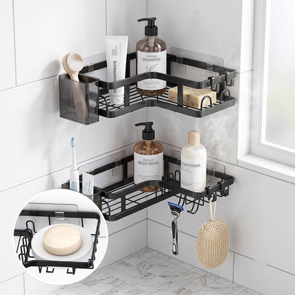 Corner Shelf for Bathroom, Wall Mounted Corner Shelf with Hooks – image 7